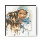 Boy Hugs Dog Print