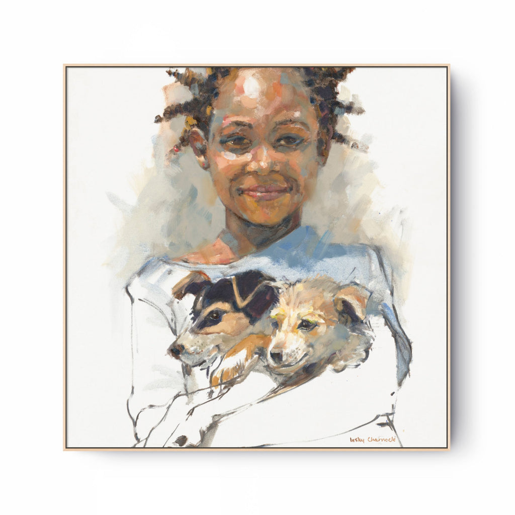 Girl Hugs Dogs Print