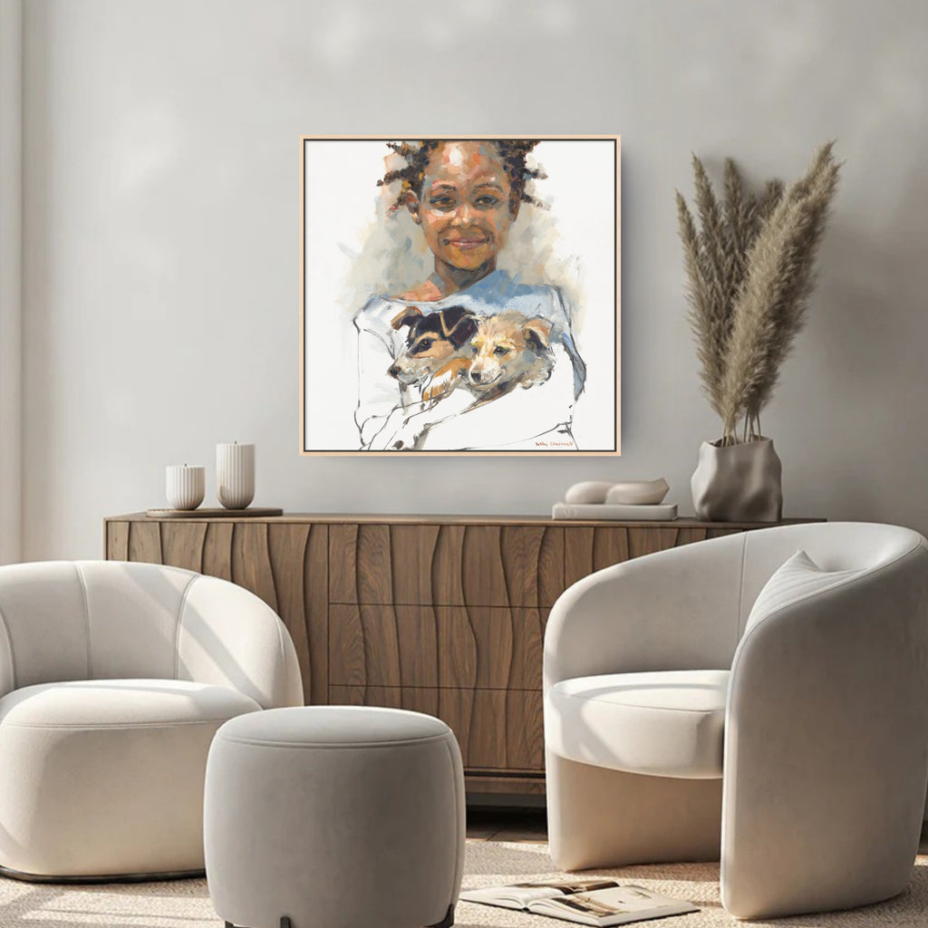 Girl Hugs Dogs Print