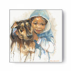 Boy Hugs Dog Print
