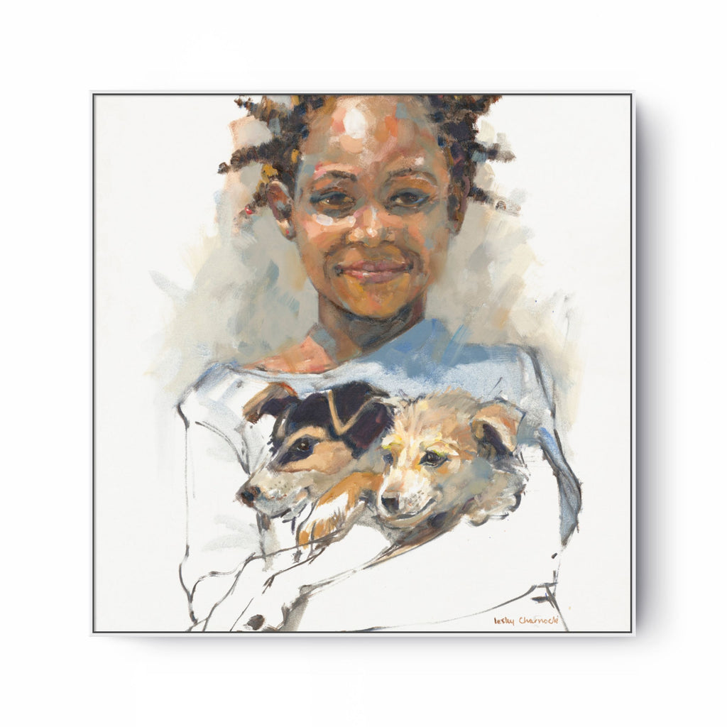 Girl Hugs Dogs Print