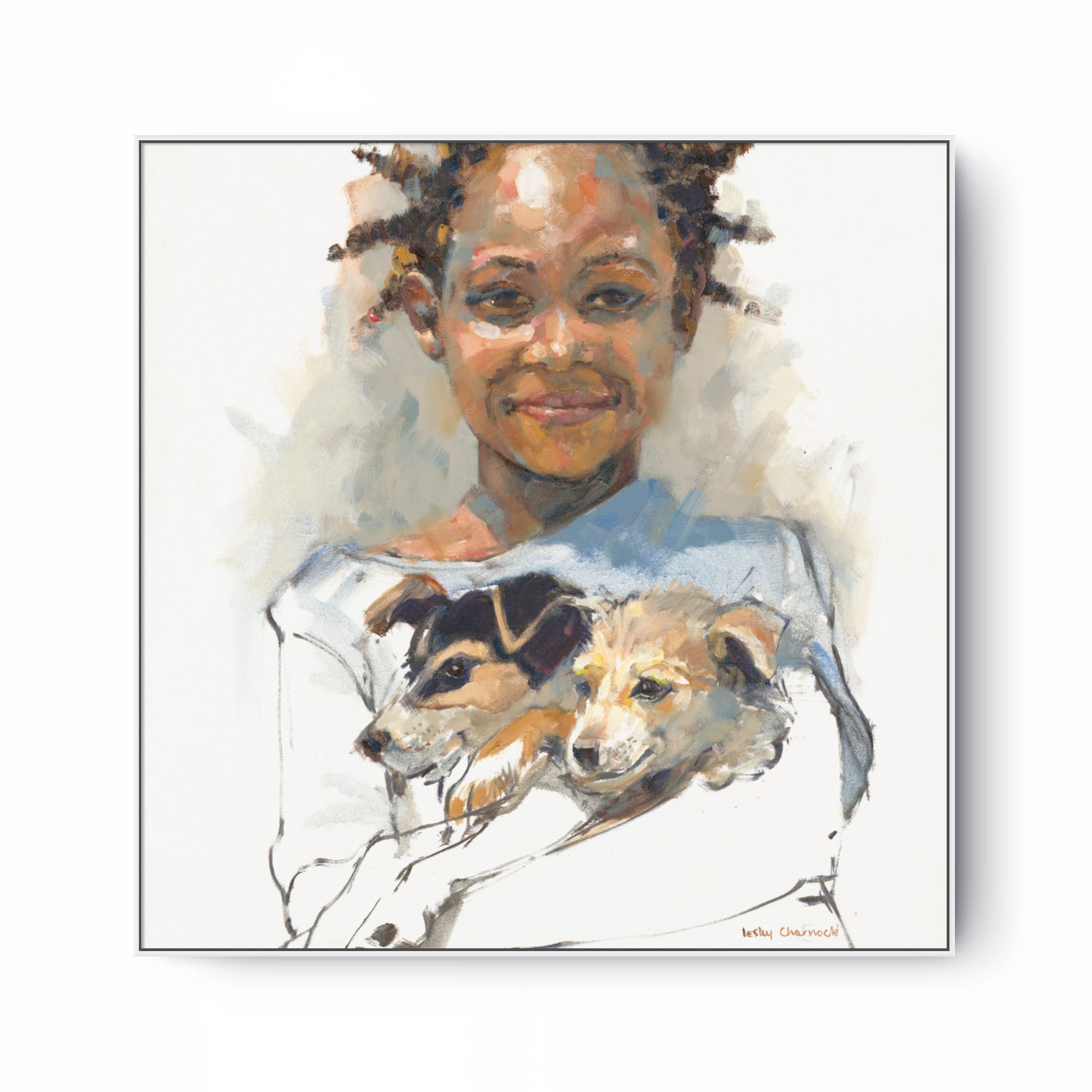 Girl Hugs Dogs Print