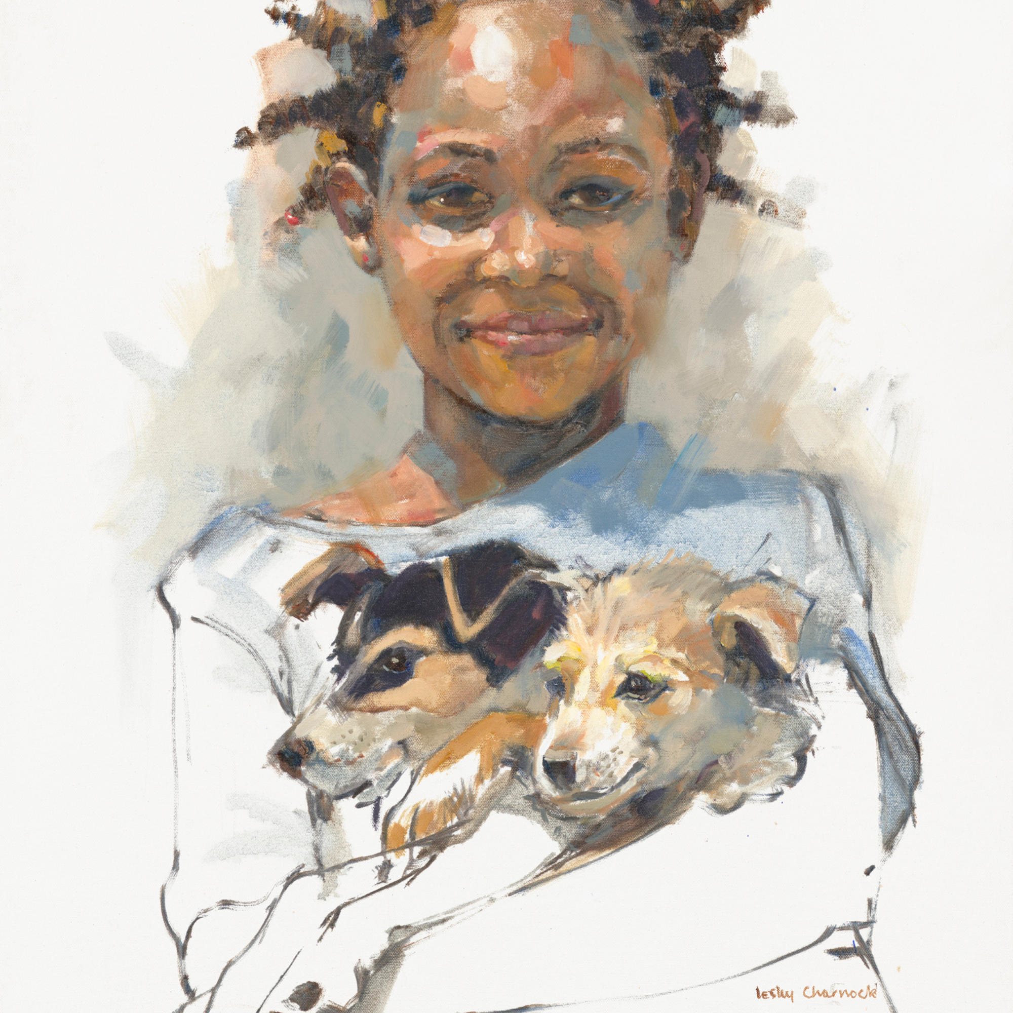 Girl Hugs Dogs Print