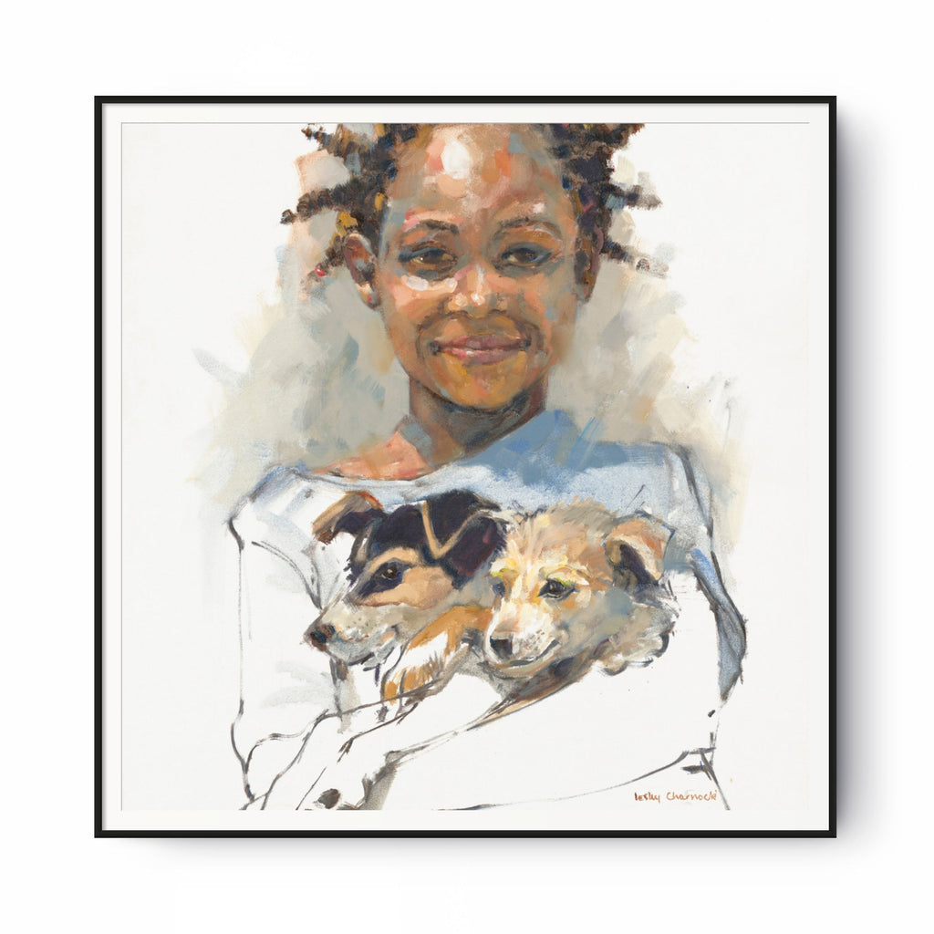 Girl Hugs Dogs Print