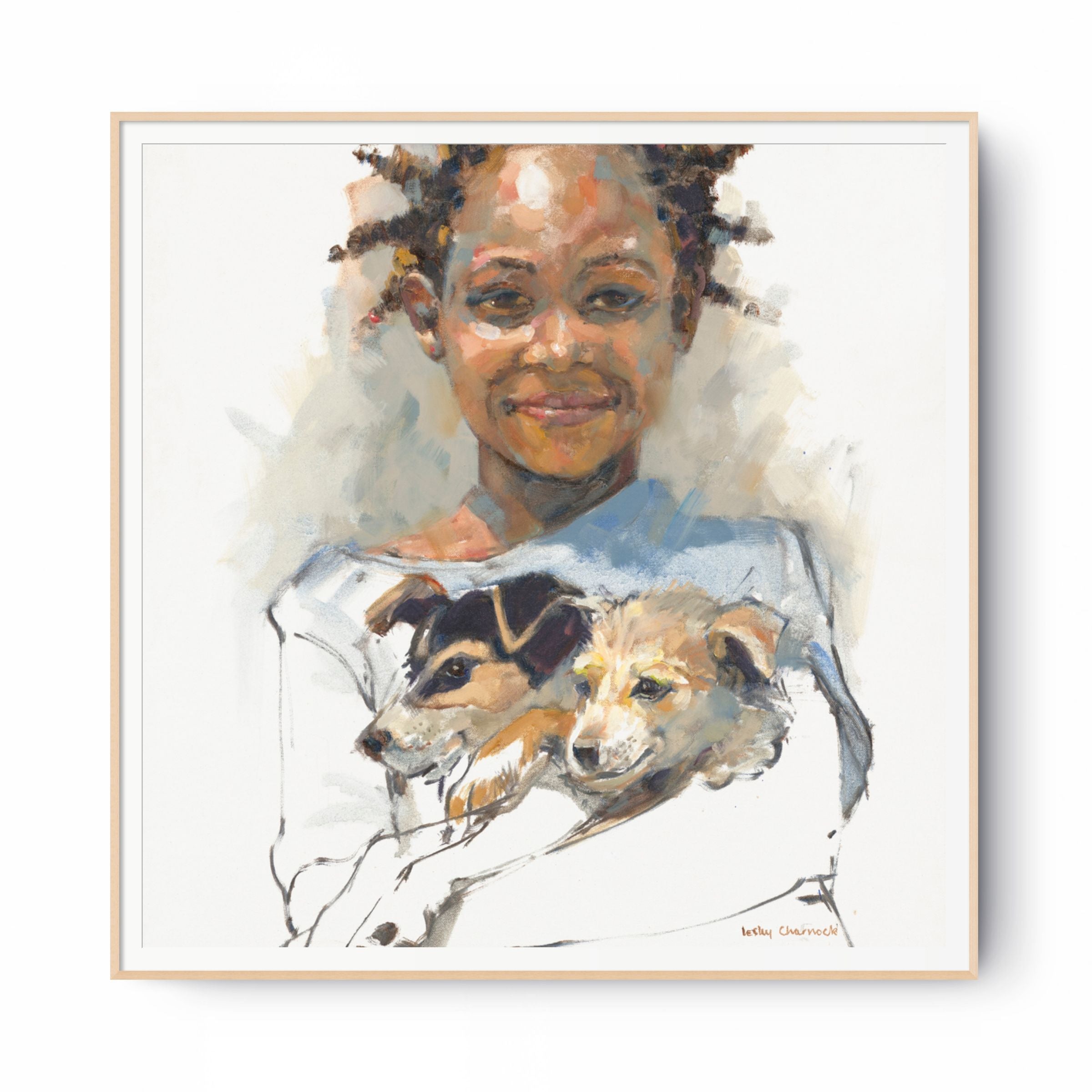 Girl Hugs Dogs Print
